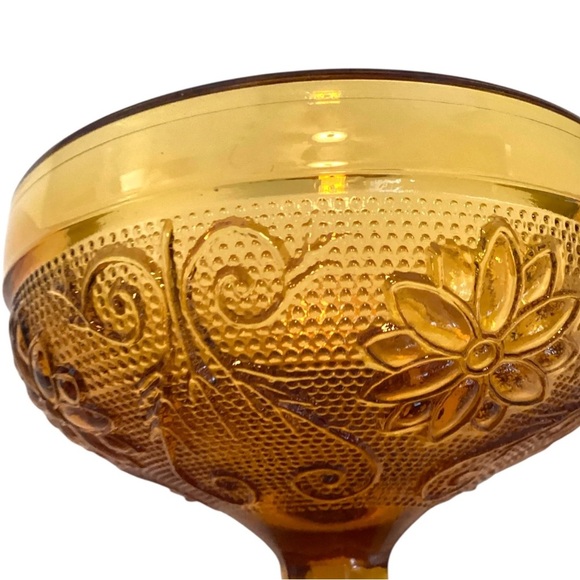 Vintage Amber Tiara Sandwich Pattern Sherbet Dessert Footed Glass Set Of 2 - Picture 2 of 6